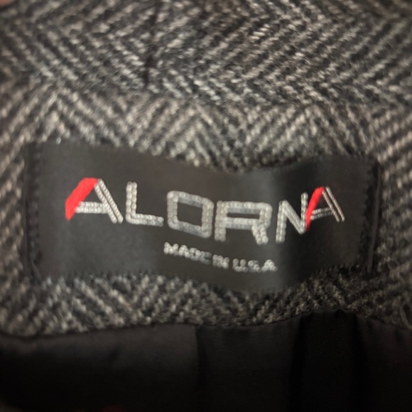 VTG Alorna Herringbone Gray Wool Blend Cape Black Trim Neck Scarf Union USA Made - Picture 7 of 15